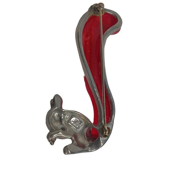 Vintage Lucie Red Tail Silvertone Squirrel Brooch Pin READ - Picture 11 of 12